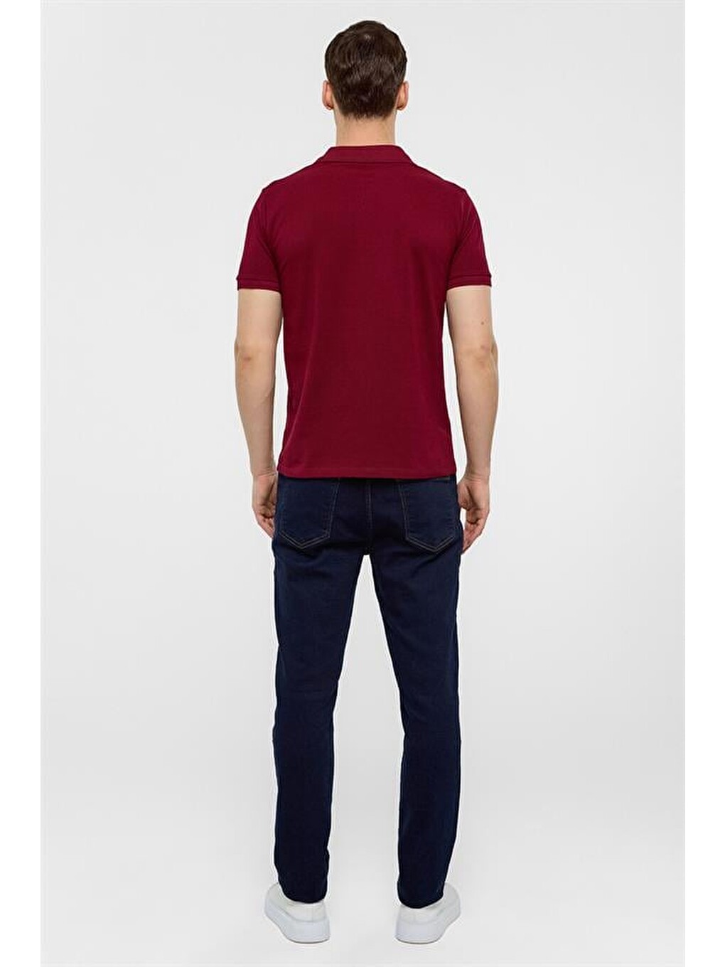 Koyu Bordo Slim Düz Polo Yaka Tişört-7