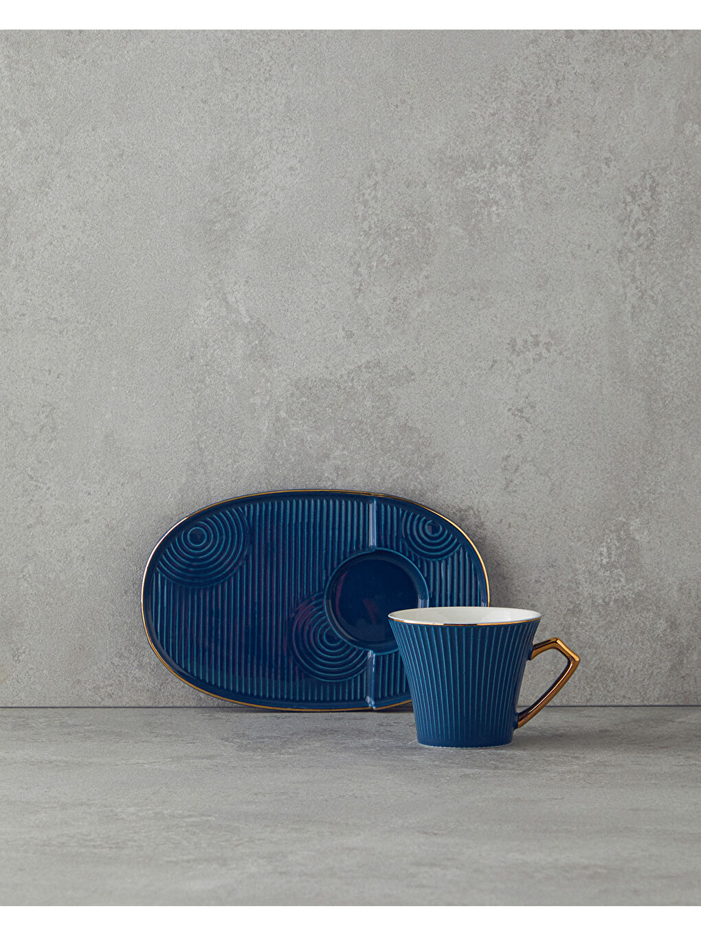 Terra New Bone China Tepsili Kahve Fincan Takımı Lacivert-2