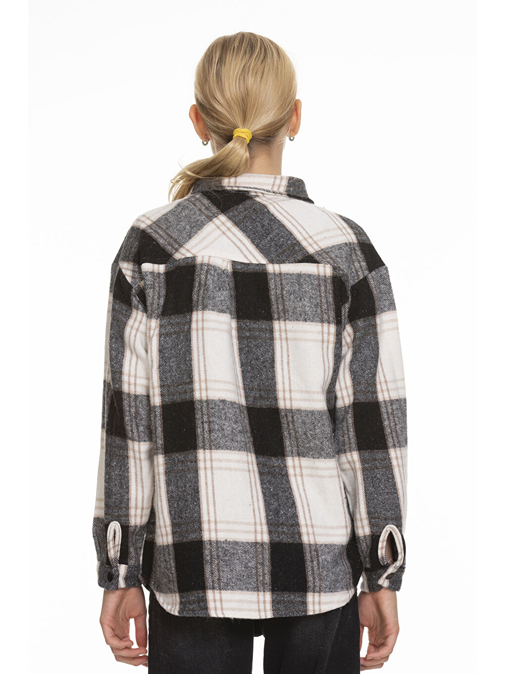 Antrasit Kız Çocuk Sırtı Pileli Ekose Oduncu Gömlek Px071-3