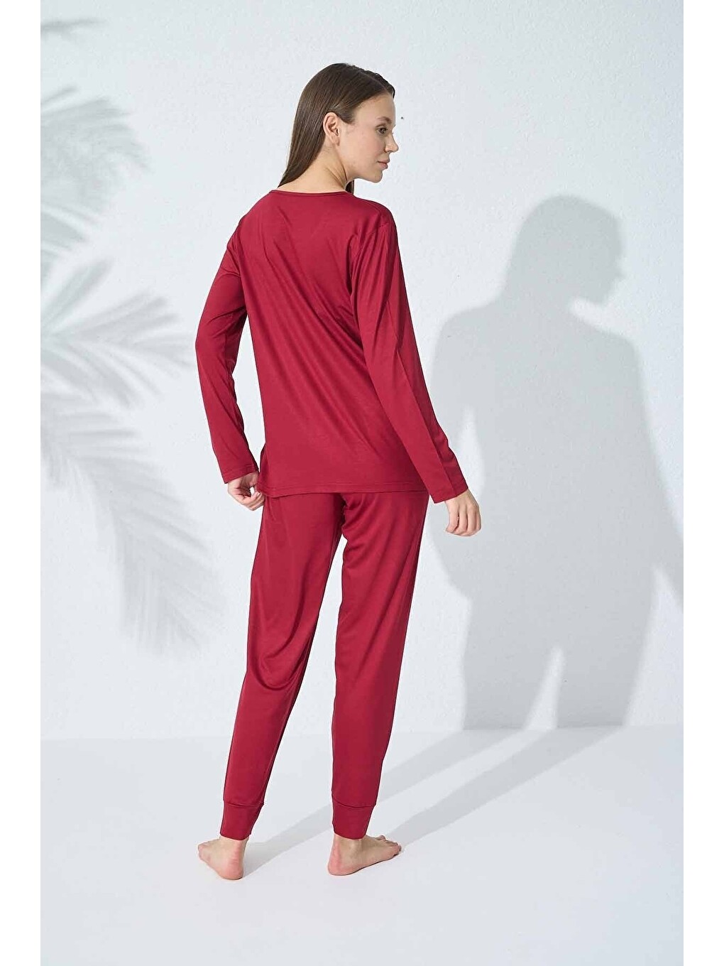 Bordo Dantel Detaylı Viskon Pijama Takım-3