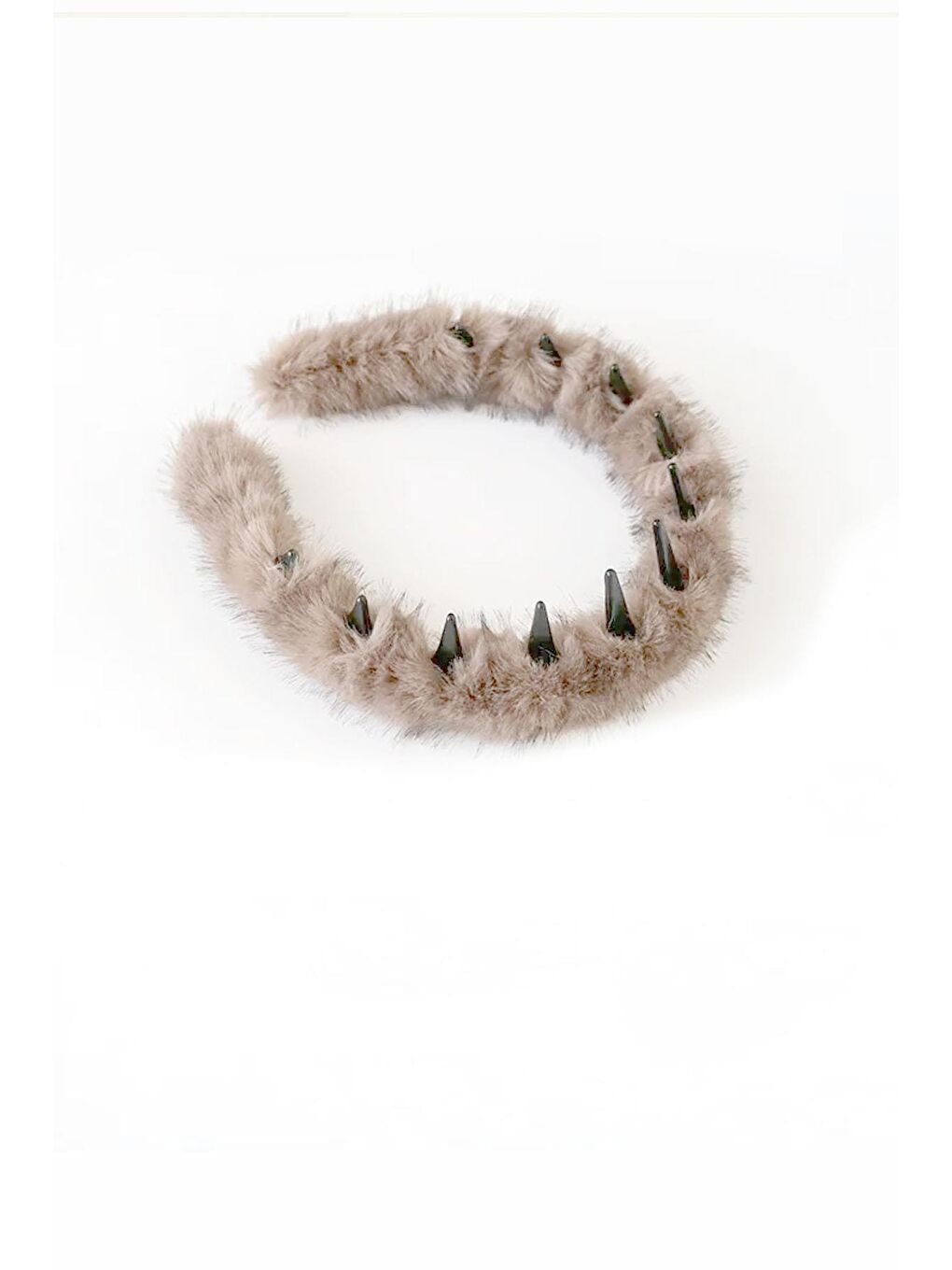 Ekru Yumuşak Kürklü Dekorlu Geçmeli Taç