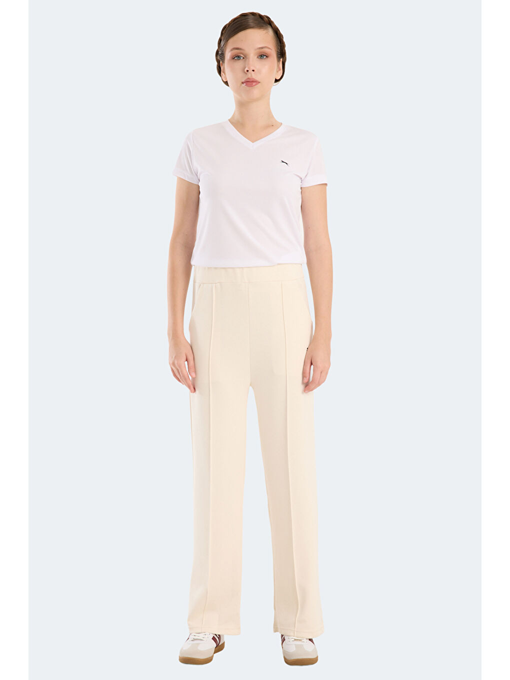 VILLE CZG Kadın Bol Paça Ekru Eşofman Altı-6