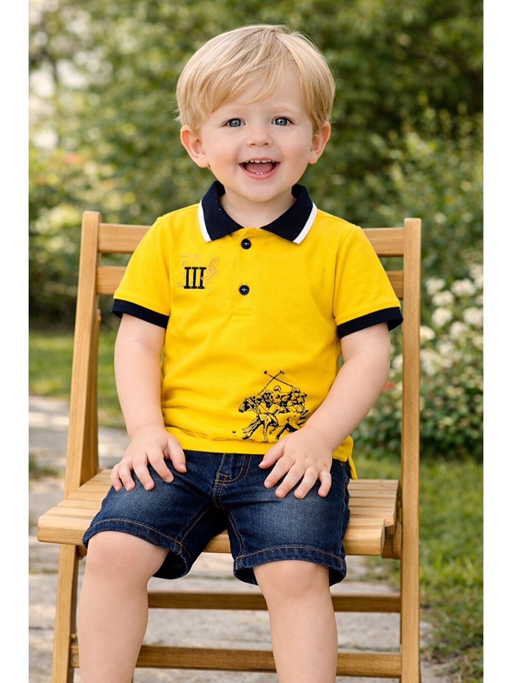 Sarı Tarz Lakos Asker Desenli Belden Ayarlanabilir Kısa Kollu Şortlu 2'li Takım Çocuk ve Bebek Giyim-2