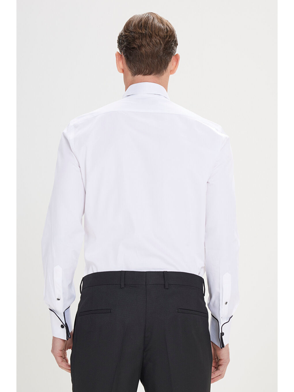 Erkek Beyaz Slim Fit Dar Kesim %100 Pamuk Ata Yaka Gömlek-4