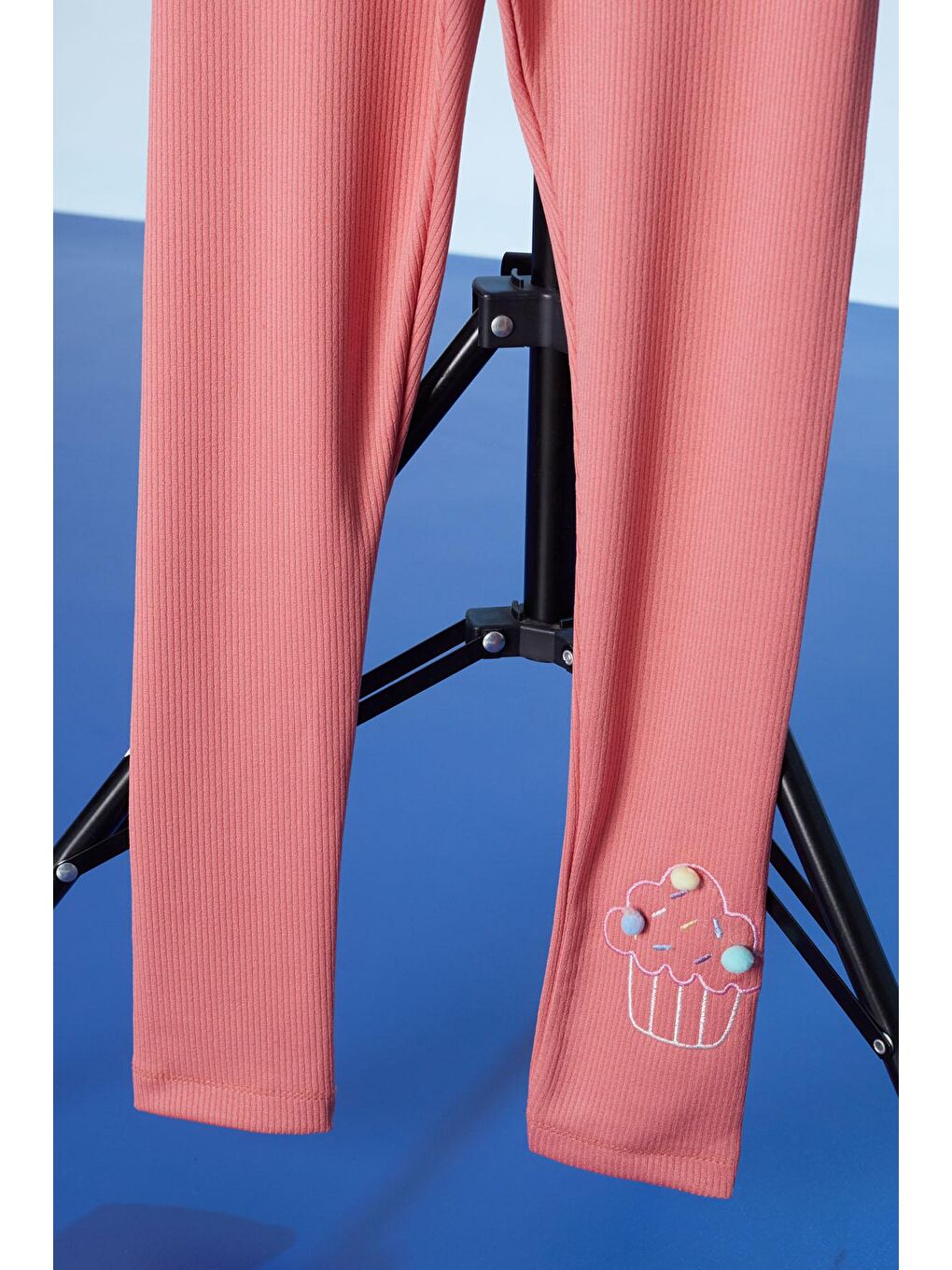 Pembe Somon Cupcake Nakışlı Fitilli Kız Çocuk Tayt-2