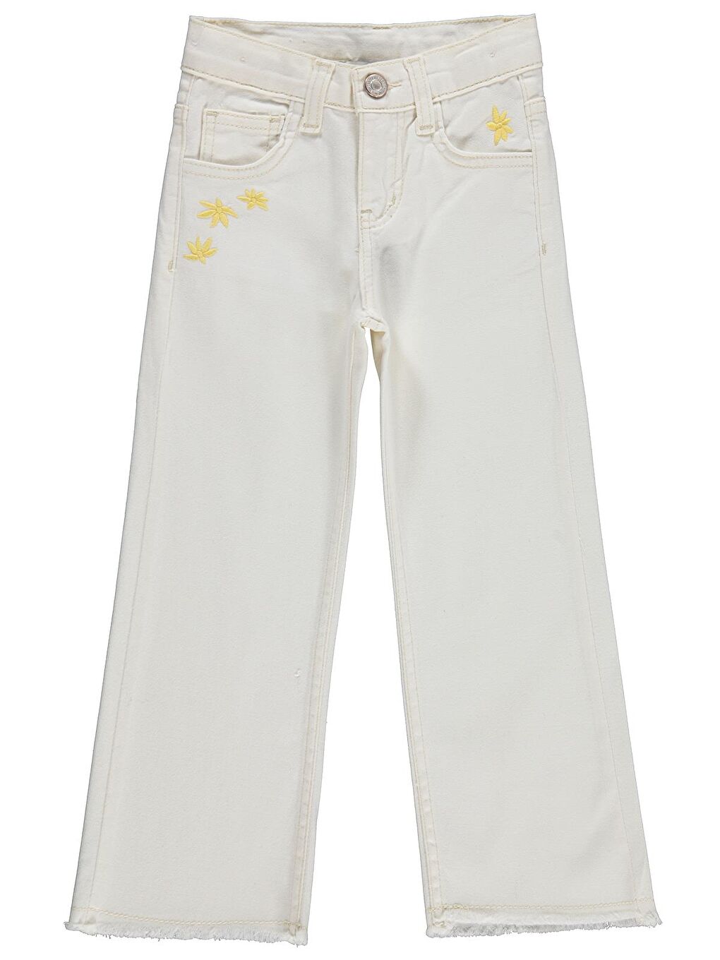 Girls Çiçek Nakışlı 6-9 Yaş Pantolon - Kırık Beyaz