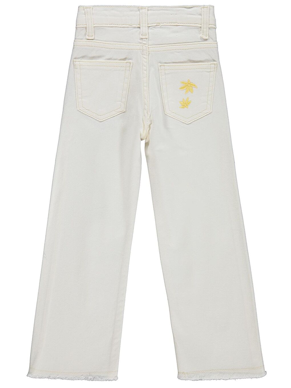 Girls Çiçek Nakışlı 6-9 Yaş Pantolon - Kırık Beyaz-1