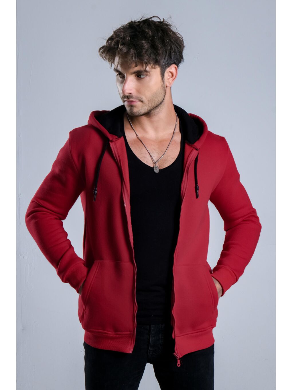 Kırmızı Kapüşonlu Şardonlu 3 İp Düz  JS C-51-1