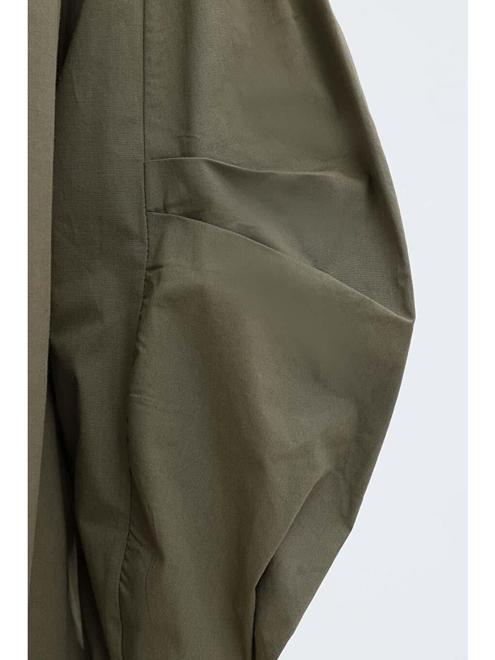 Haki-İnce Kuşaklı Pileli Poplin Gömlek-4