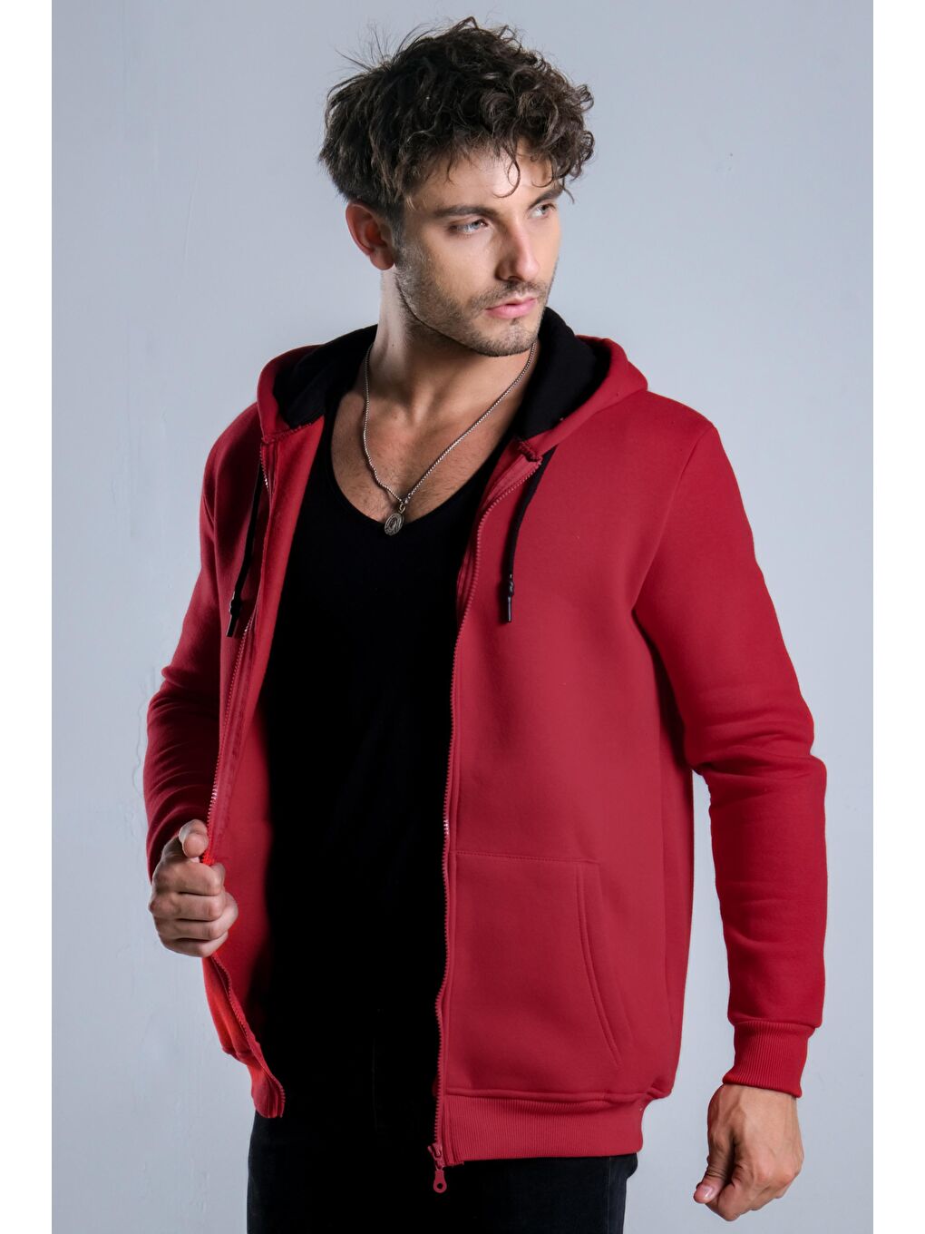 Kırmızı Kapüşonlu Şardonlu 3 İp Düz  JS C-51-2