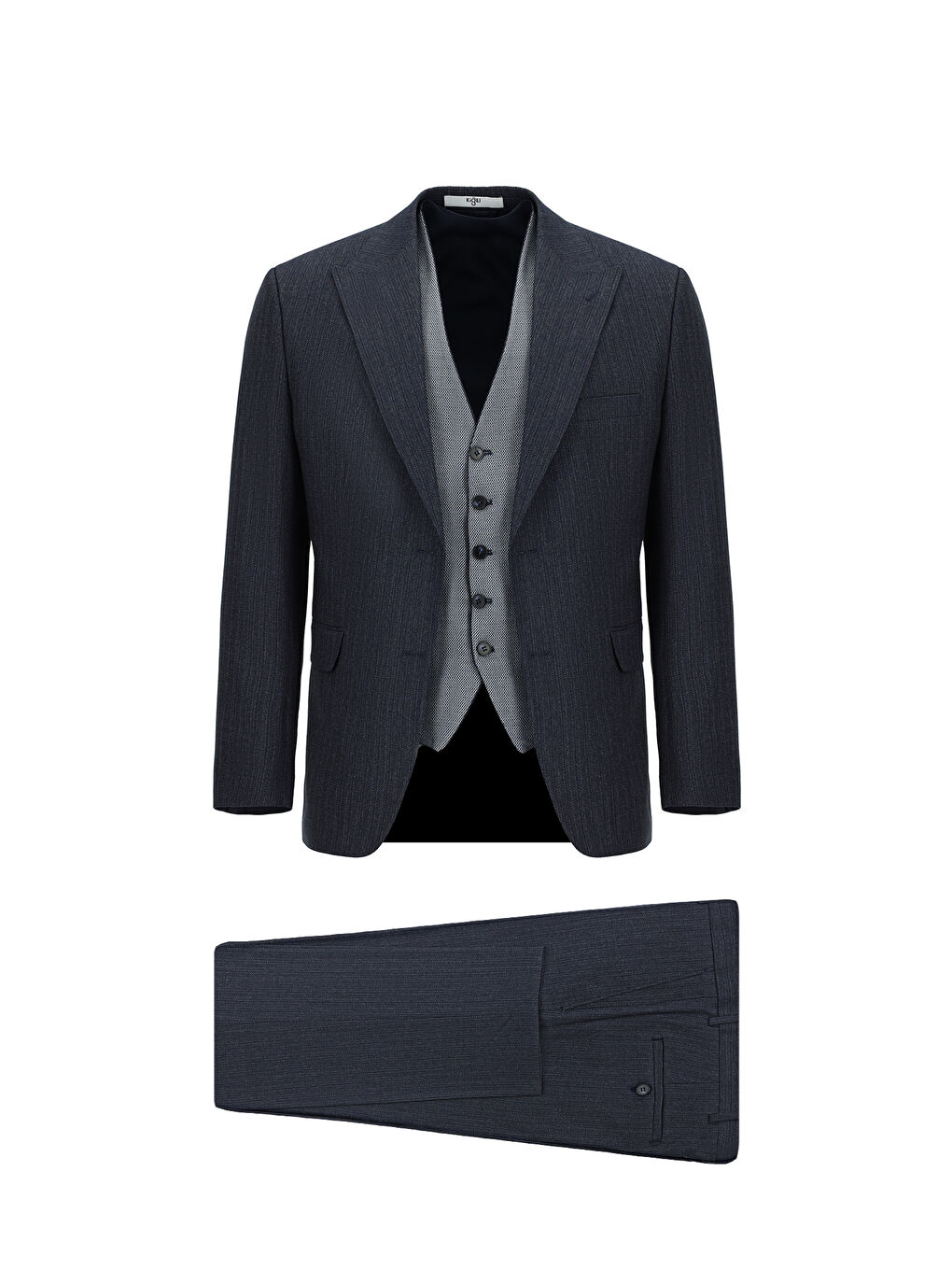 Lacivert Slim Fit Dar Kesim Kombinli Yelekli Takım Elbise