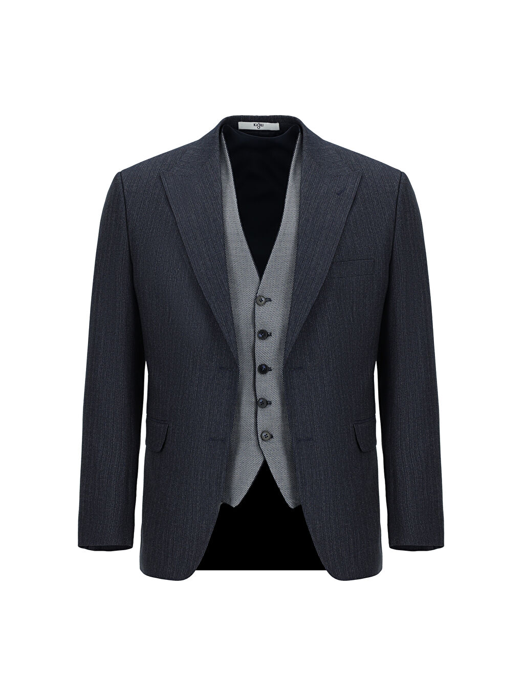 Lacivert Slim Fit Dar Kesim Kombinli Yelekli Takım Elbise-1