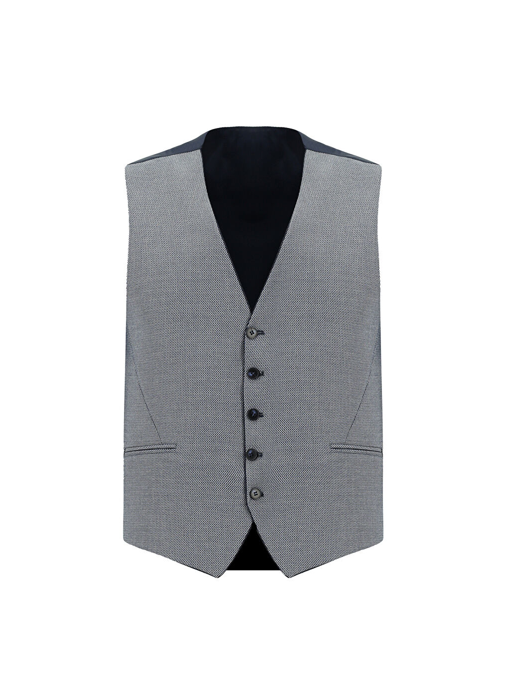 Lacivert Slim Fit Dar Kesim Kombinli Yelekli Takım Elbise-3