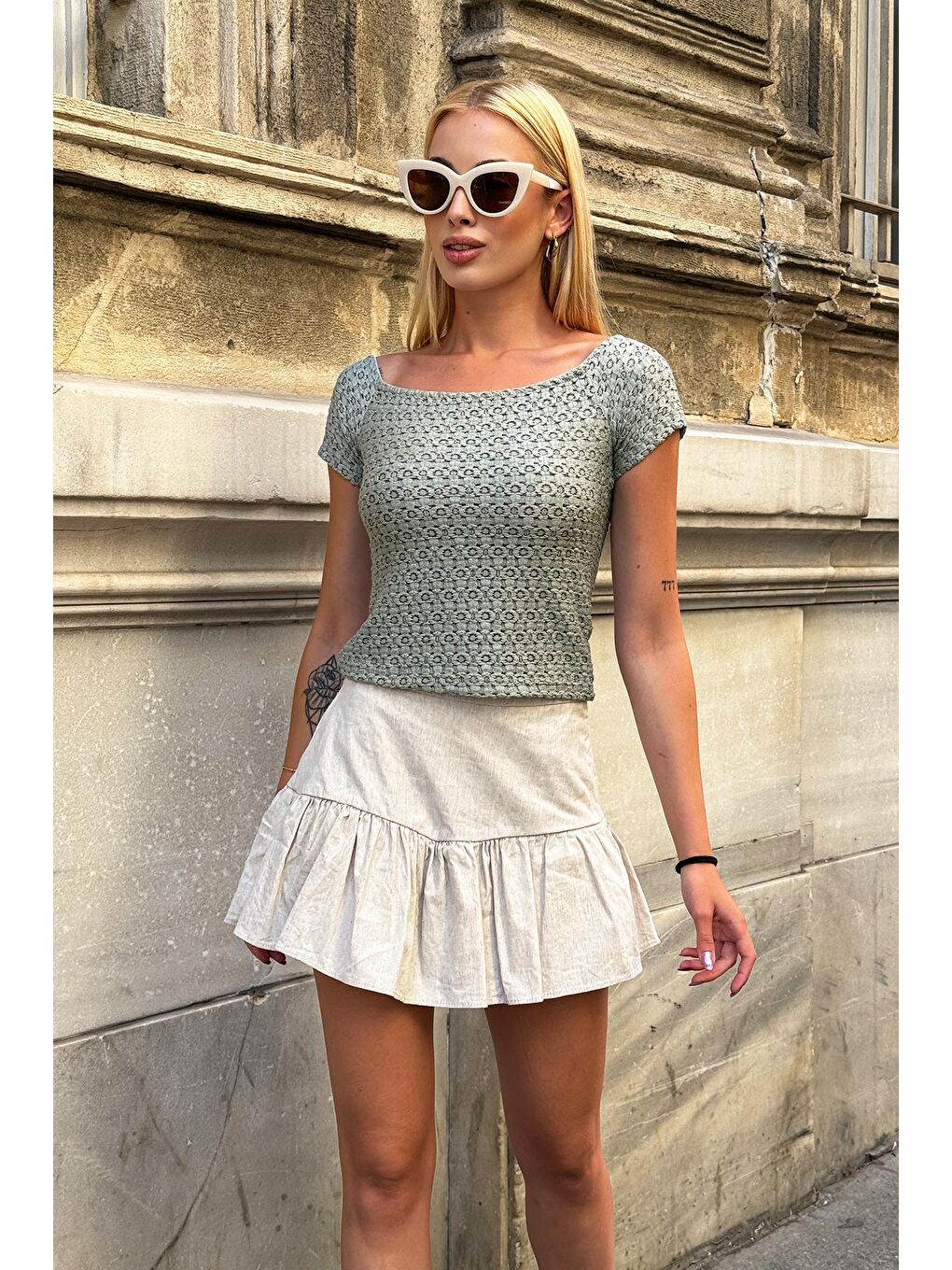 Haki Madonna Yaka Dokulu Bluz-1