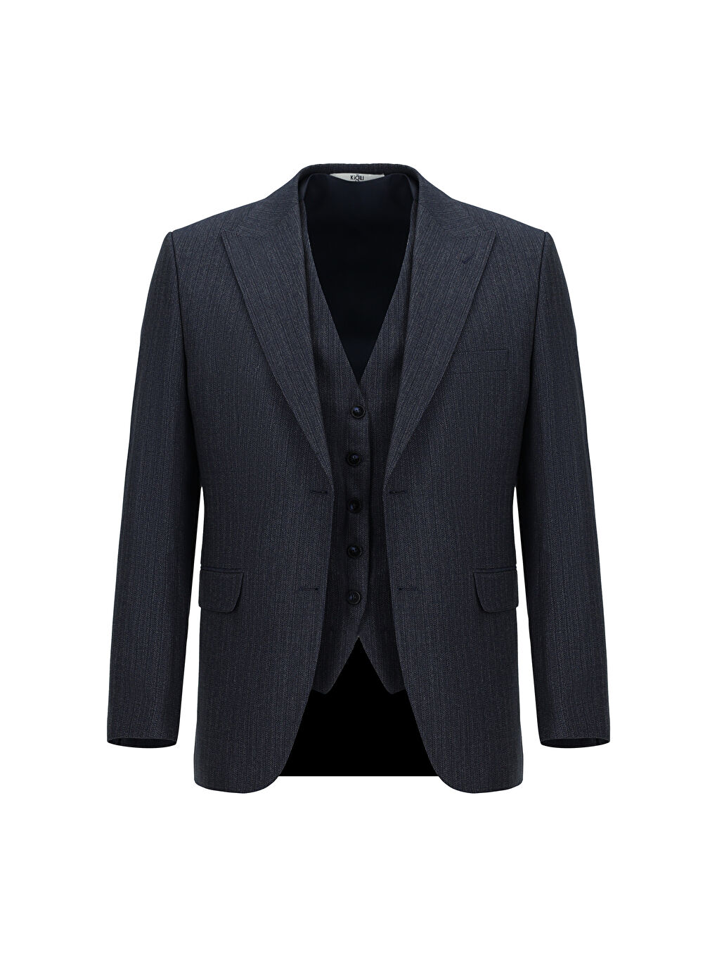 Lacivert Slim Fit Dar Kesim Kombinli Yelekli Takım Elbise-5