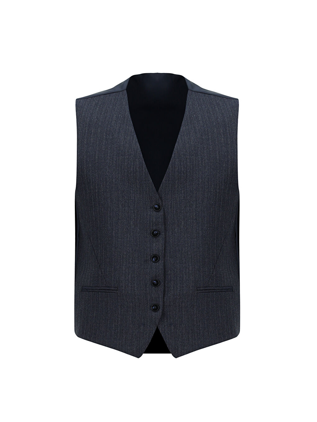 Lacivert Slim Fit Dar Kesim Kombinli Yelekli Takım Elbise-6