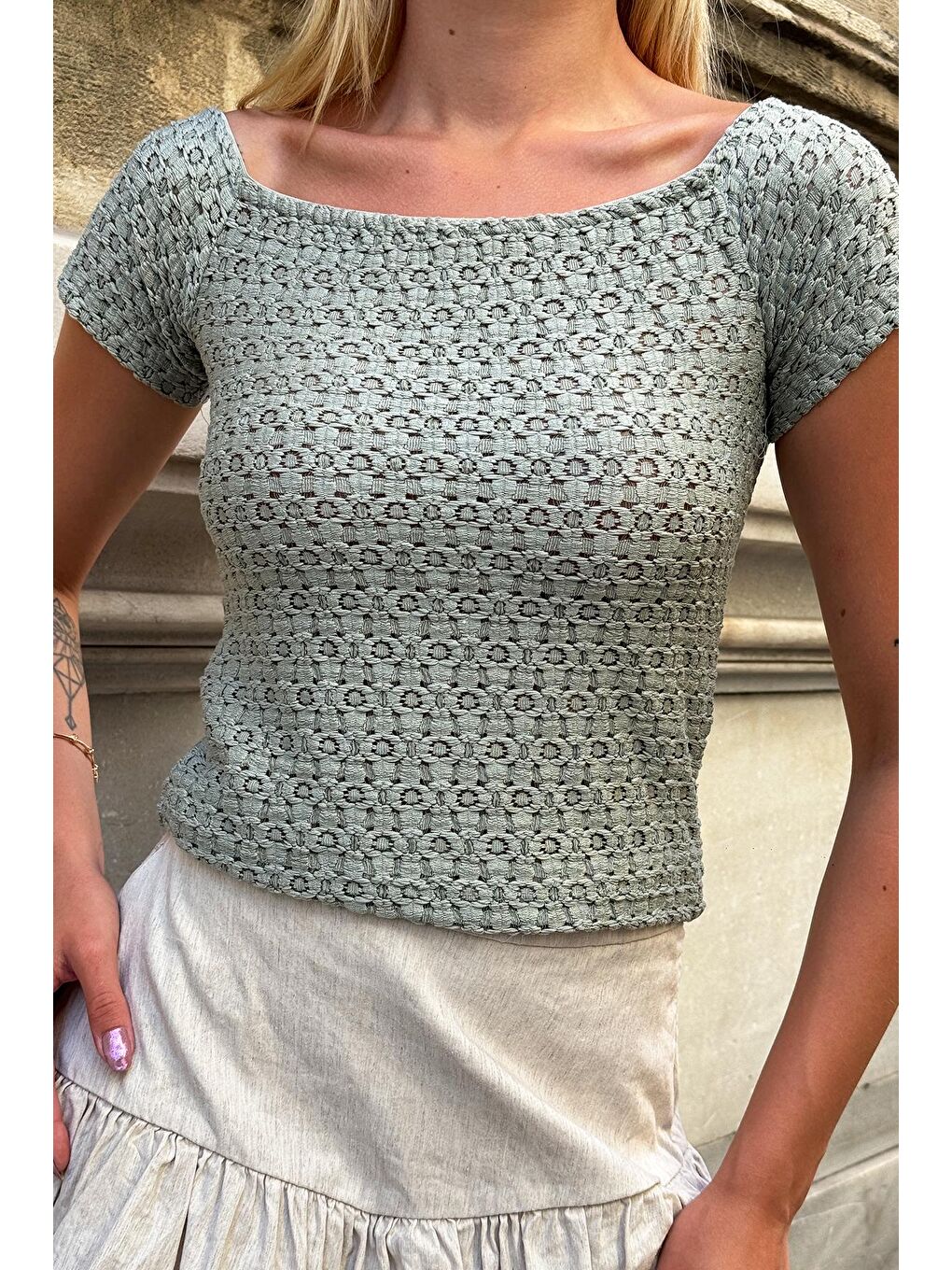 Haki Madonna Yaka Dokulu Bluz-3