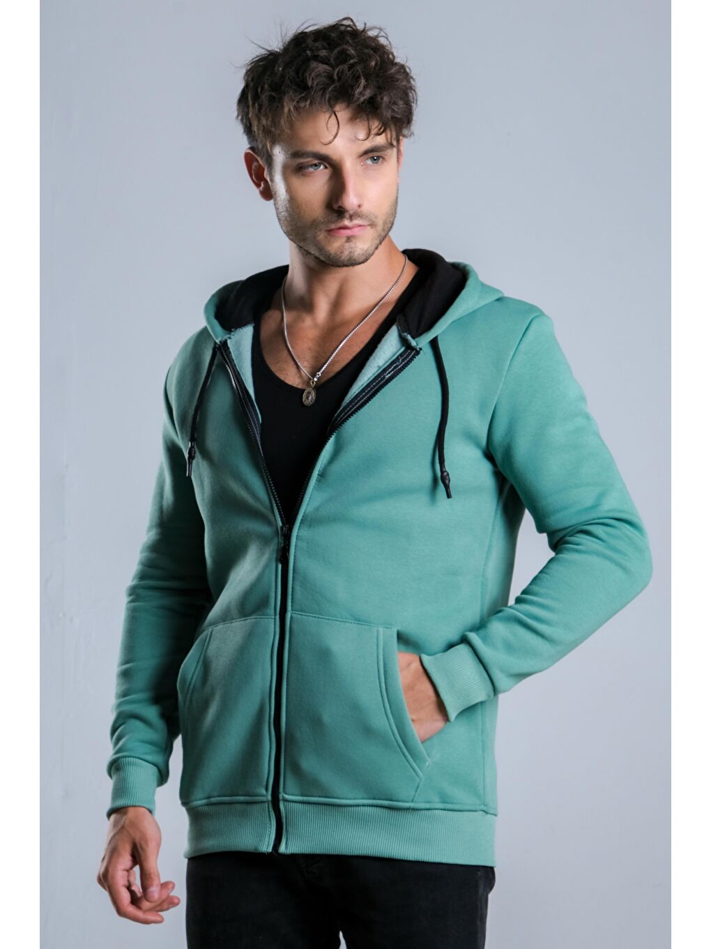 Turkuaz Kapüşonlu Şardonlu 3 İp Düz  JS C-51-3