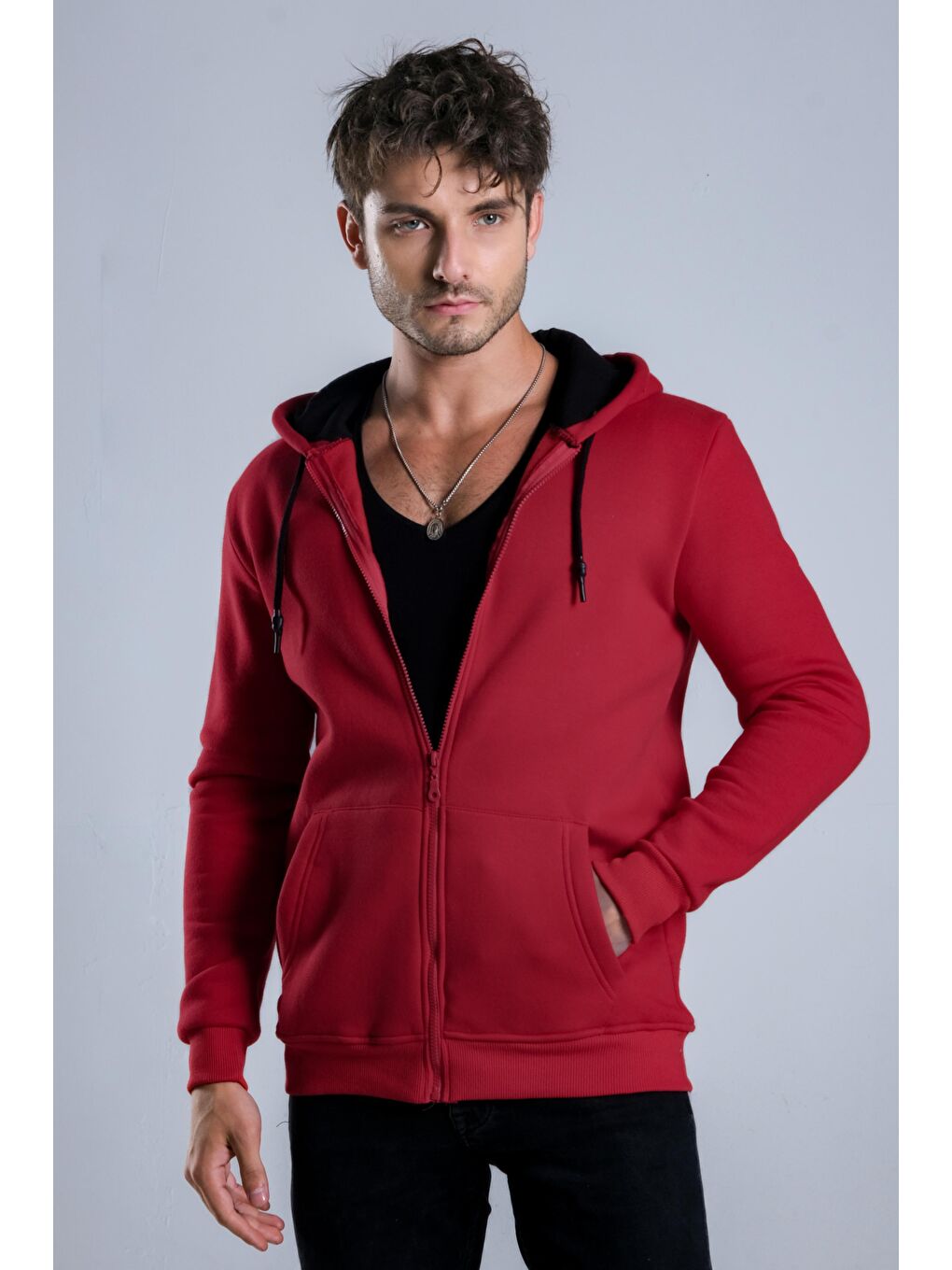 Kırmızı Kapüşonlu Şardonlu 3 İp Düz  JS C-51-3