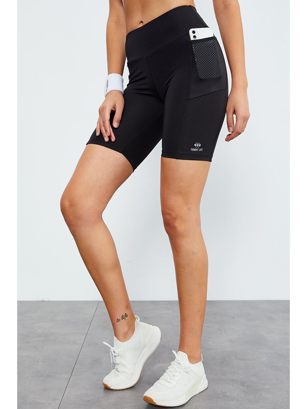 Siyah File Cepli Yüksek Bel Toparlayıcı Kadın Biker Tayt - 91010-1