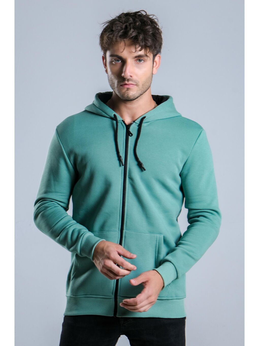 Turkuaz Kapüşonlu Şardonlu 3 İp Düz  JS C-51-4