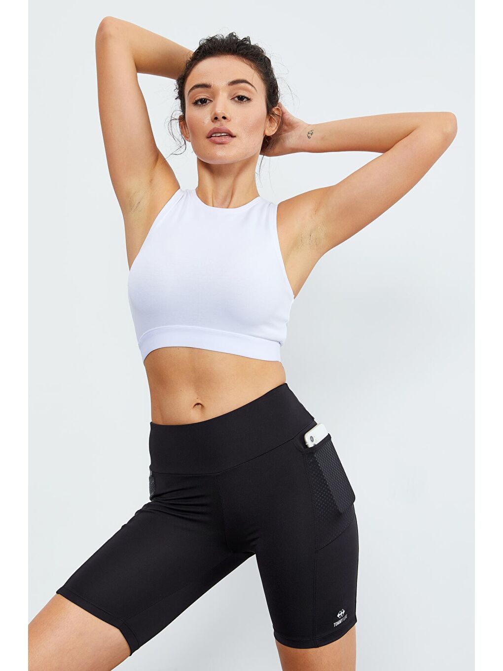 Siyah File Cepli Yüksek Bel Toparlayıcı Kadın Biker Tayt - 91010-3