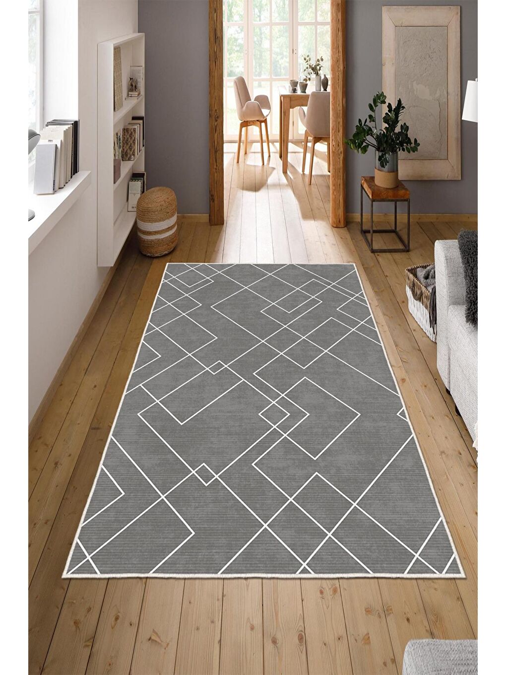 Gri Özel Tasarım, Kaymaz Taban, İnce, Yıkanabilir, Modern Halı WOOKECE1451 160x230-1