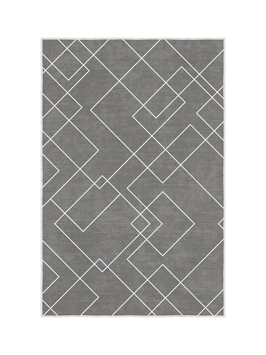 Gri Özel Tasarım, Kaymaz Taban, İnce, Yıkanabilir, Modern Halı WOOKECE1451 160x230-3