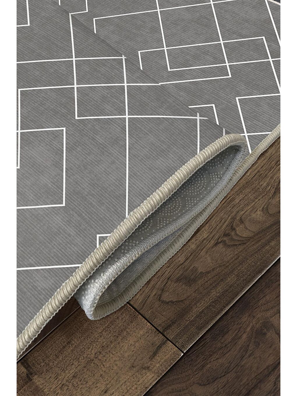 Gri Özel Tasarım, Kaymaz Taban, İnce, Yıkanabilir, Modern Halı WOOKECE1451 160x230-4