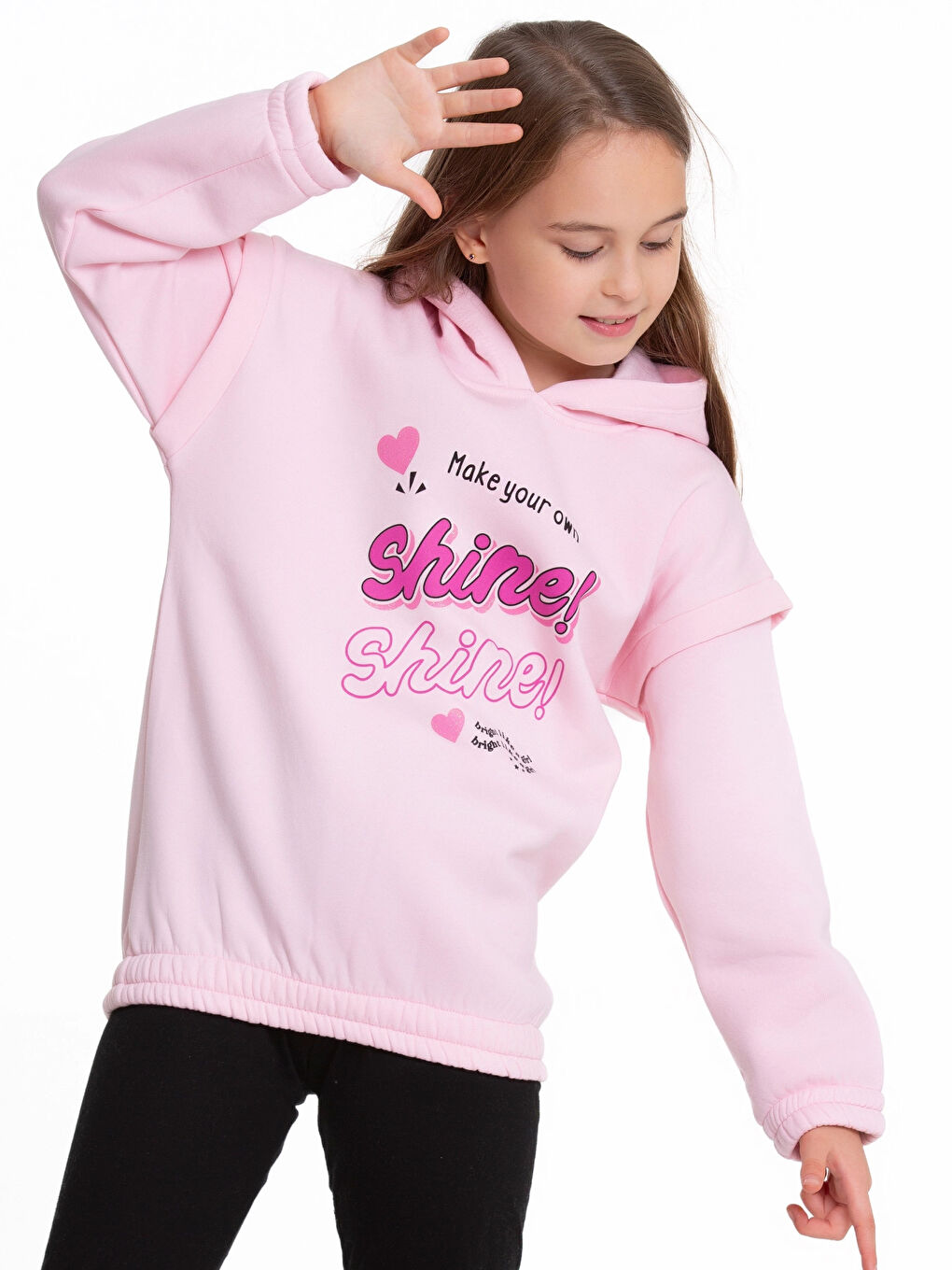 Myhanne Pembe Shine Baskılı Kapüşonlu Sweat 54551 - 3