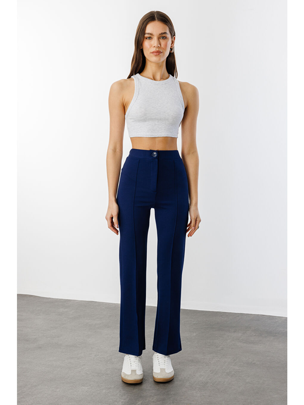Lacivert Kadın Yüksek Bel Toparlayıcı Ispanyol Paça Palazzo Pantolon PANTOLON-003-1