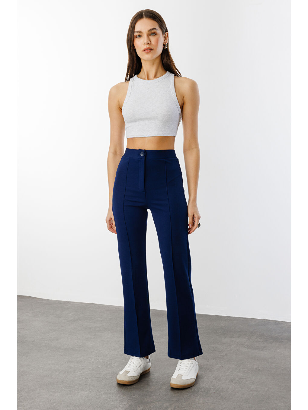 Lacivert Kadın Yüksek Bel Toparlayıcı Ispanyol Paça Palazzo Pantolon PANTOLON-003-2