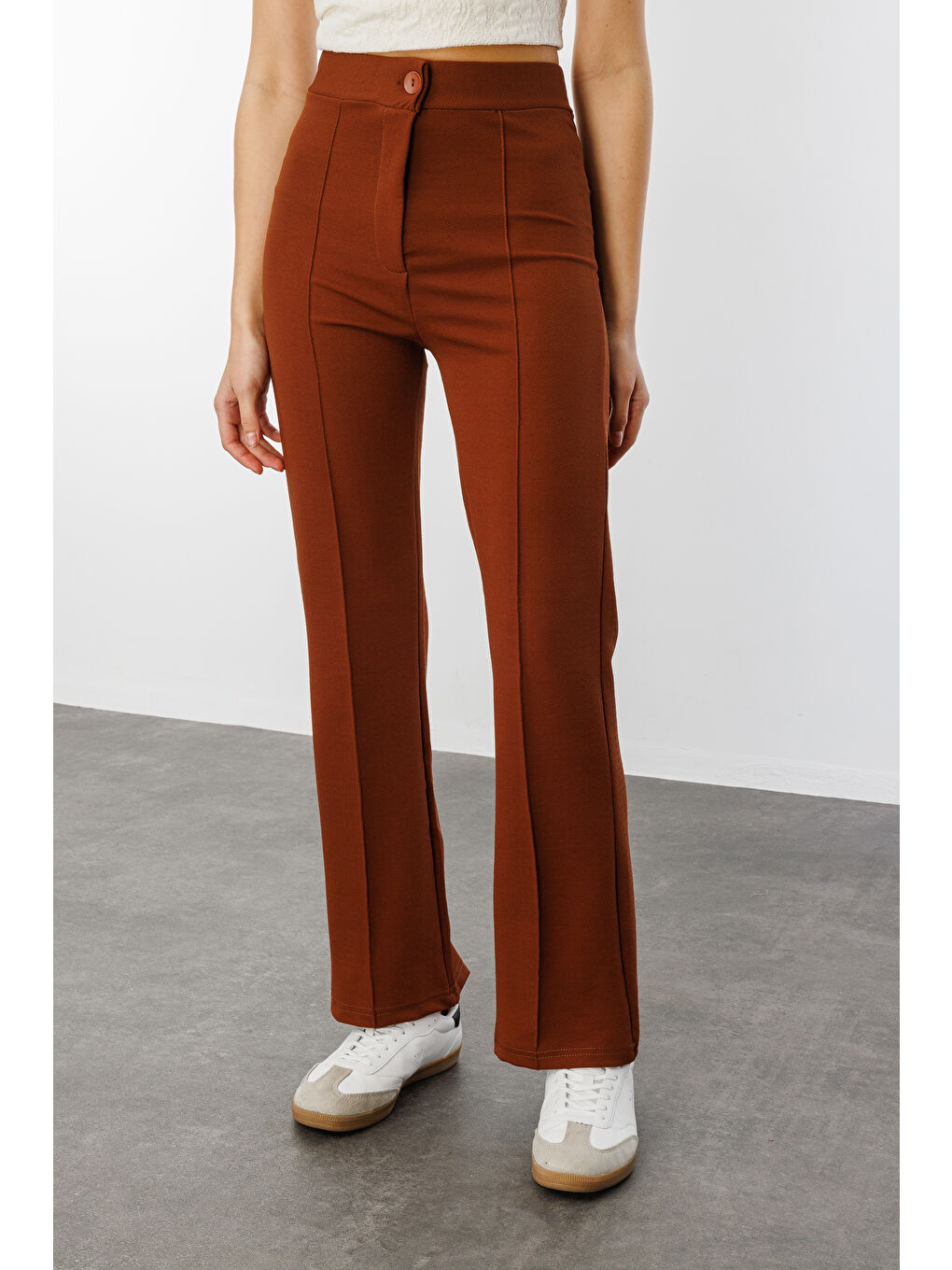 Kahverengi Kadın Yüksek Bel Toparlayıcı Ispanyol Paça Palazzo Pantolon PANTOLON-003