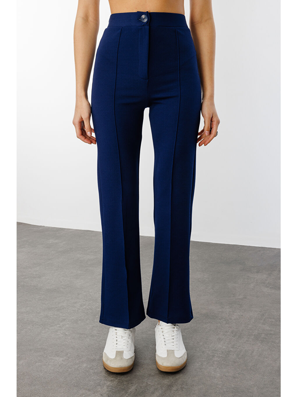 Lacivert Kadın Yüksek Bel Toparlayıcı Ispanyol Paça Palazzo Pantolon PANTOLON-003-3