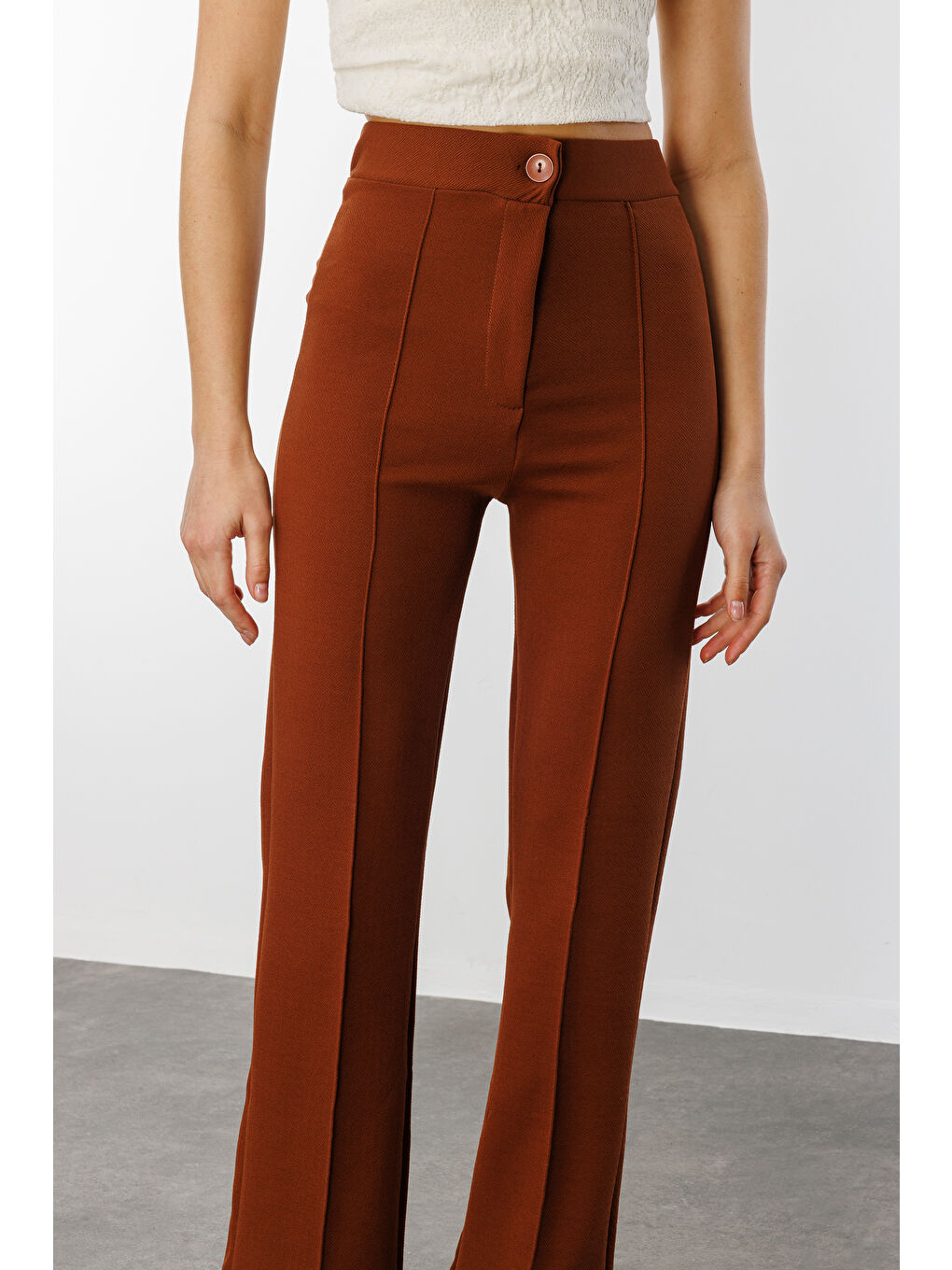 Kahverengi Kadın Yüksek Bel Toparlayıcı Ispanyol Paça Palazzo Pantolon PANTOLON-003-2