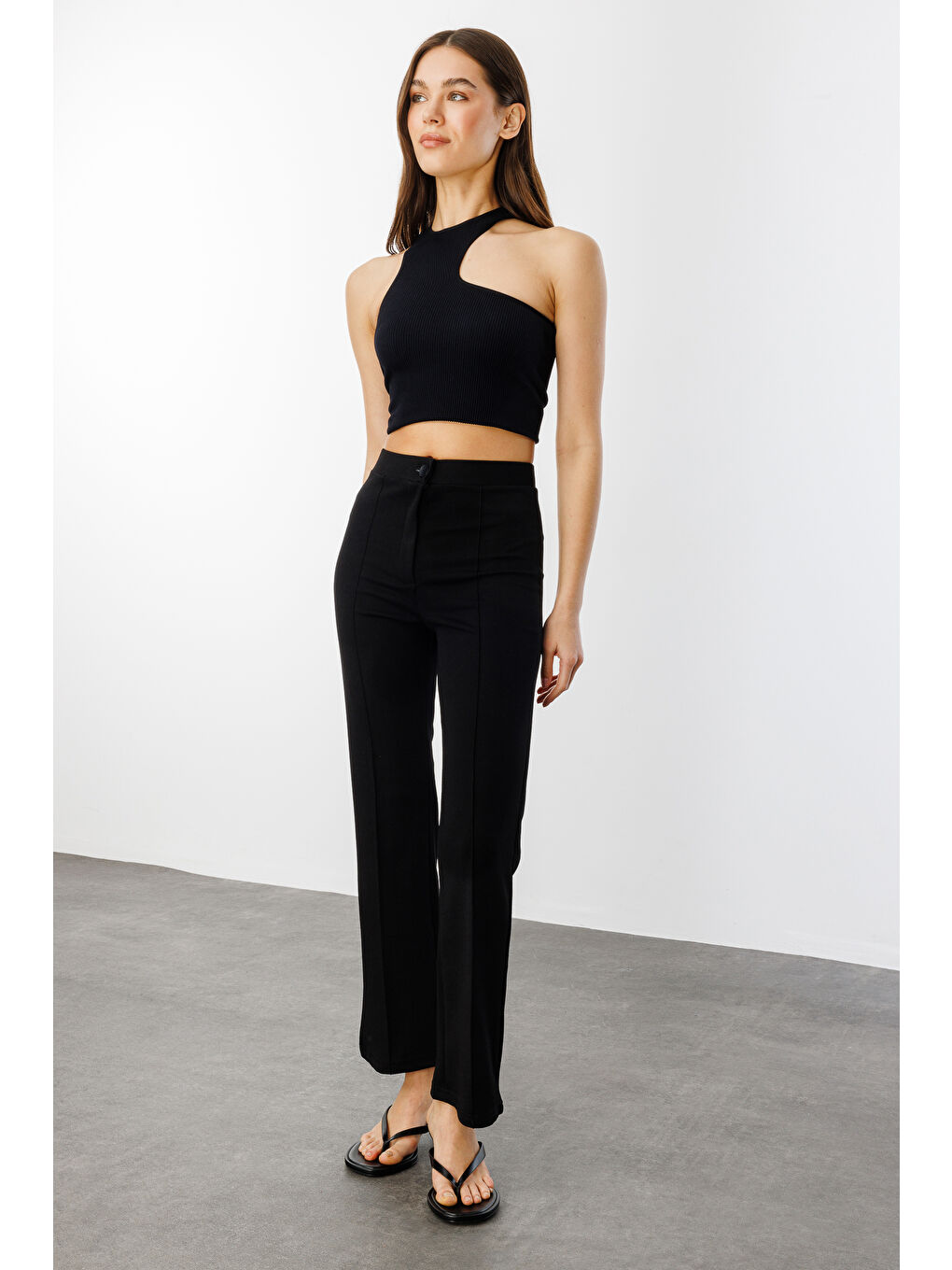 Siyah Kadın Yüksek Bel Toparlayıcı Ispanyol Paça Palazzo Pantolon PANTOLON-003-1