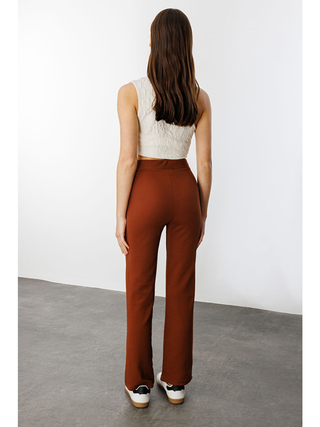 Kahverengi Kadın Yüksek Bel Toparlayıcı Ispanyol Paça Palazzo Pantolon PANTOLON-003-3