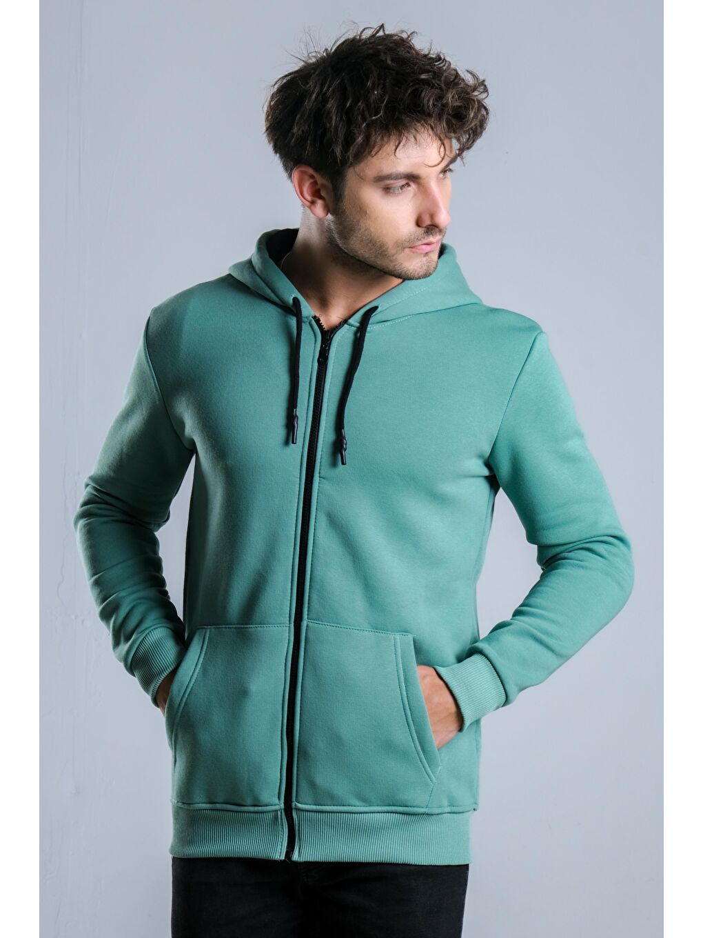 Turkuaz Kapüşonlu Şardonlu 3 İp Düz  JS C-51-5