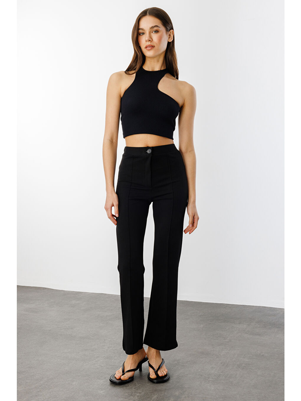 Siyah Kadın Yüksek Bel Toparlayıcı Ispanyol Paça Palazzo Pantolon PANTOLON-003-2