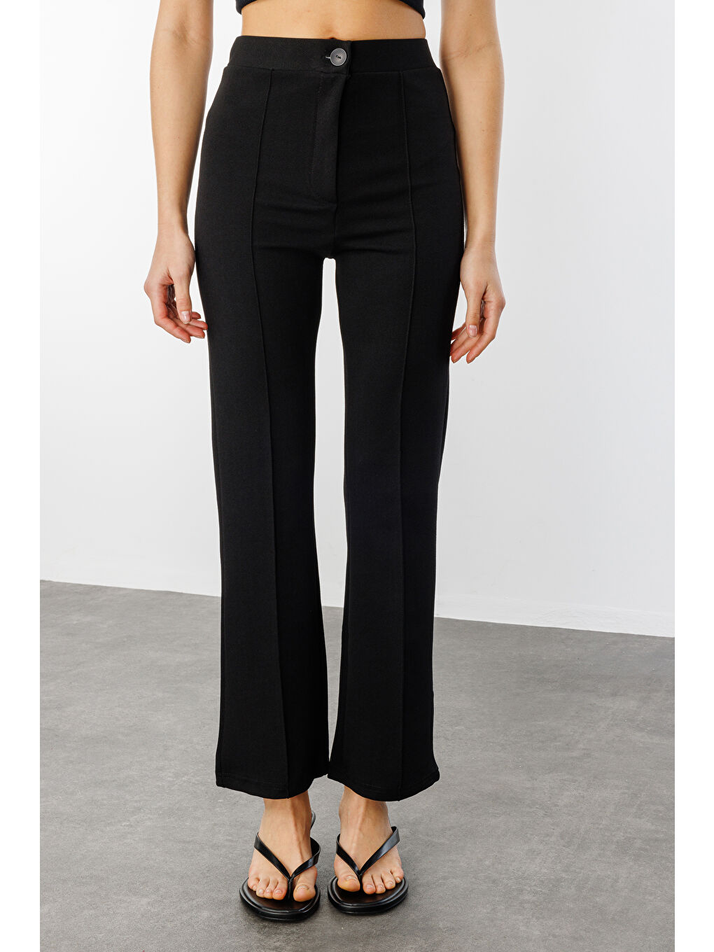 Siyah Kadın Yüksek Bel Toparlayıcı Ispanyol Paça Palazzo Pantolon PANTOLON-003-4