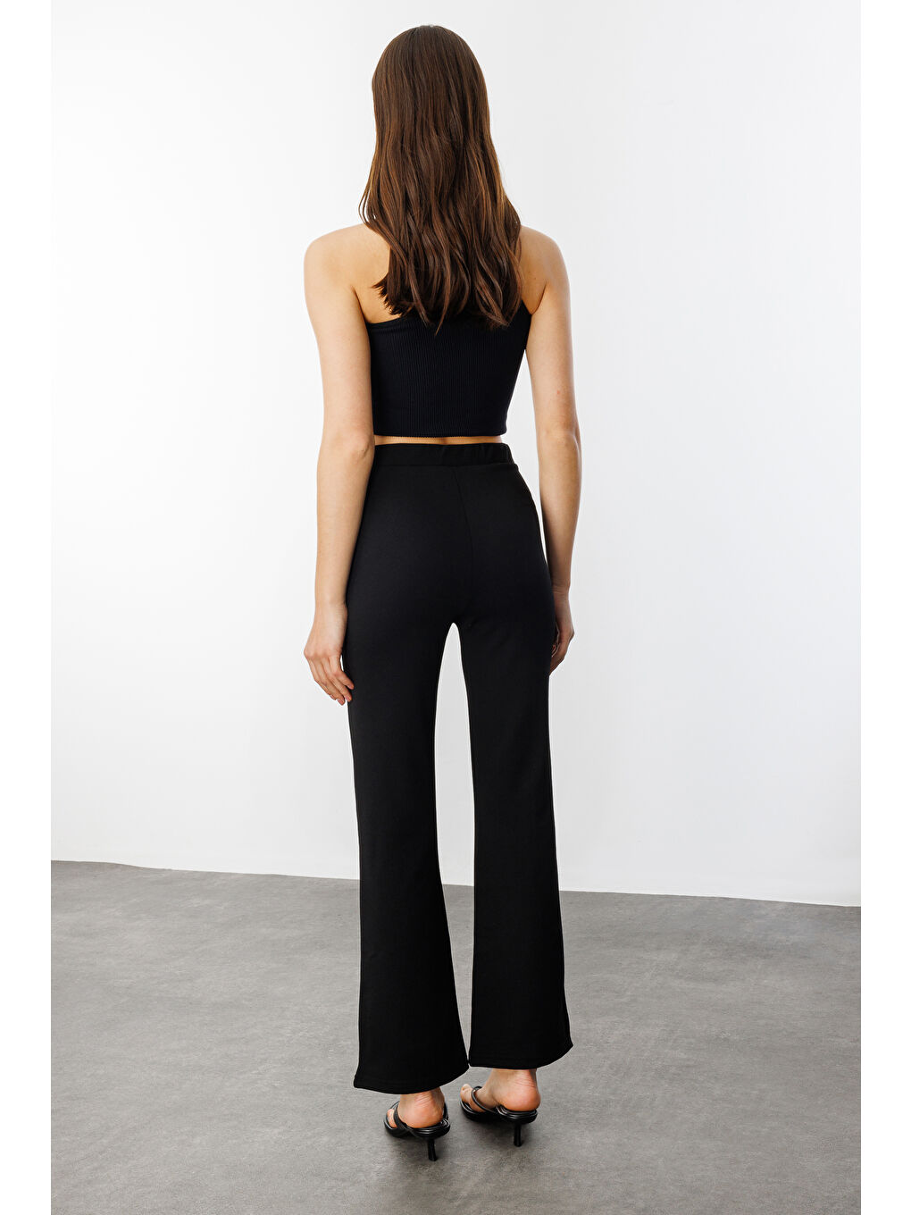 Siyah Kadın Yüksek Bel Toparlayıcı Ispanyol Paça Palazzo Pantolon PANTOLON-003-5