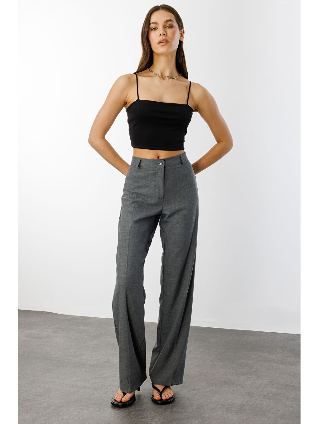 Antrasit Kadın Yüksek Bel Wide Leg Kumaş Pantolon PANTOLON-004-1
