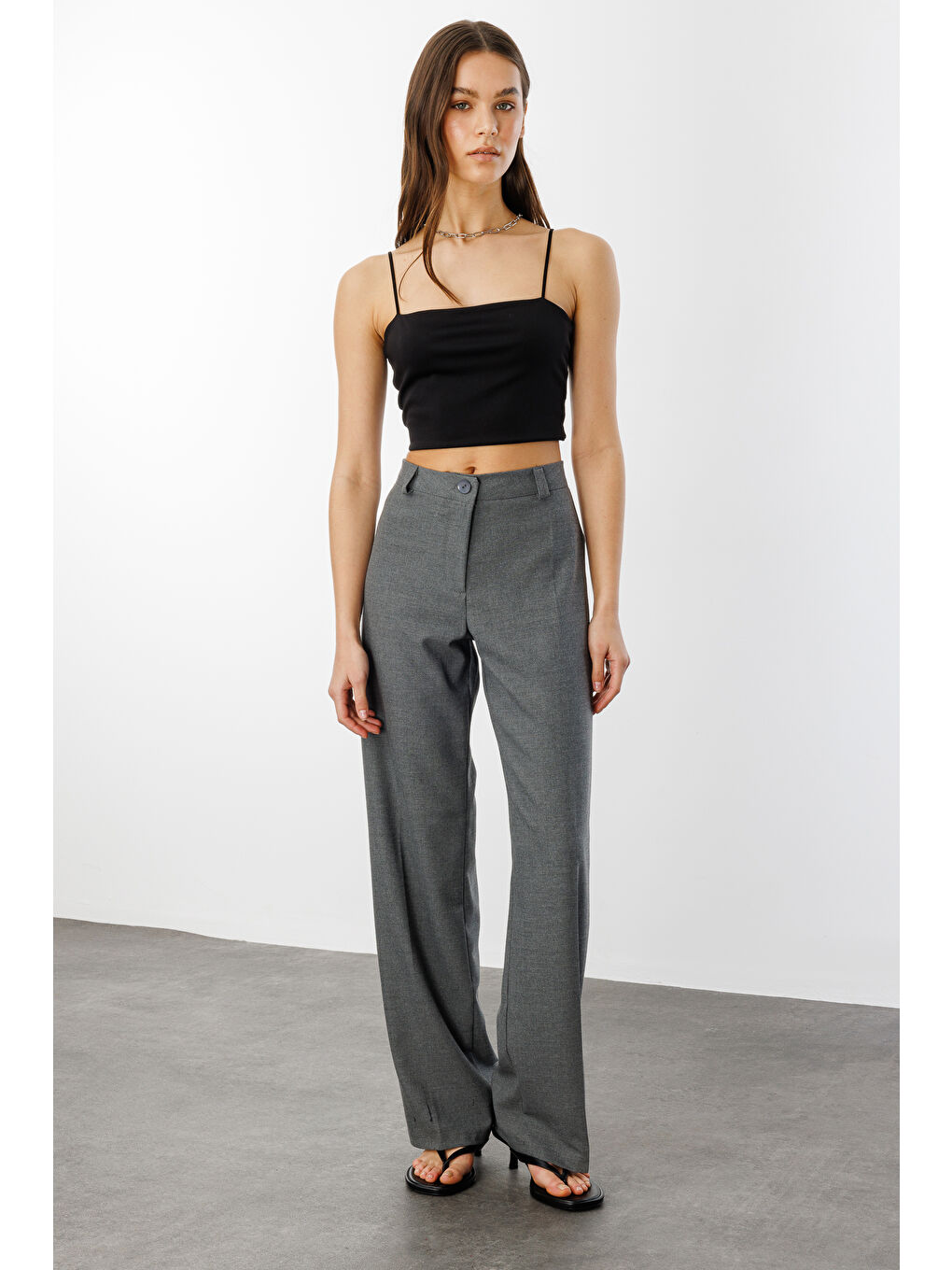 Antrasit Kadın Yüksek Bel Wide Leg Kumaş Pantolon PANTOLON-004-2