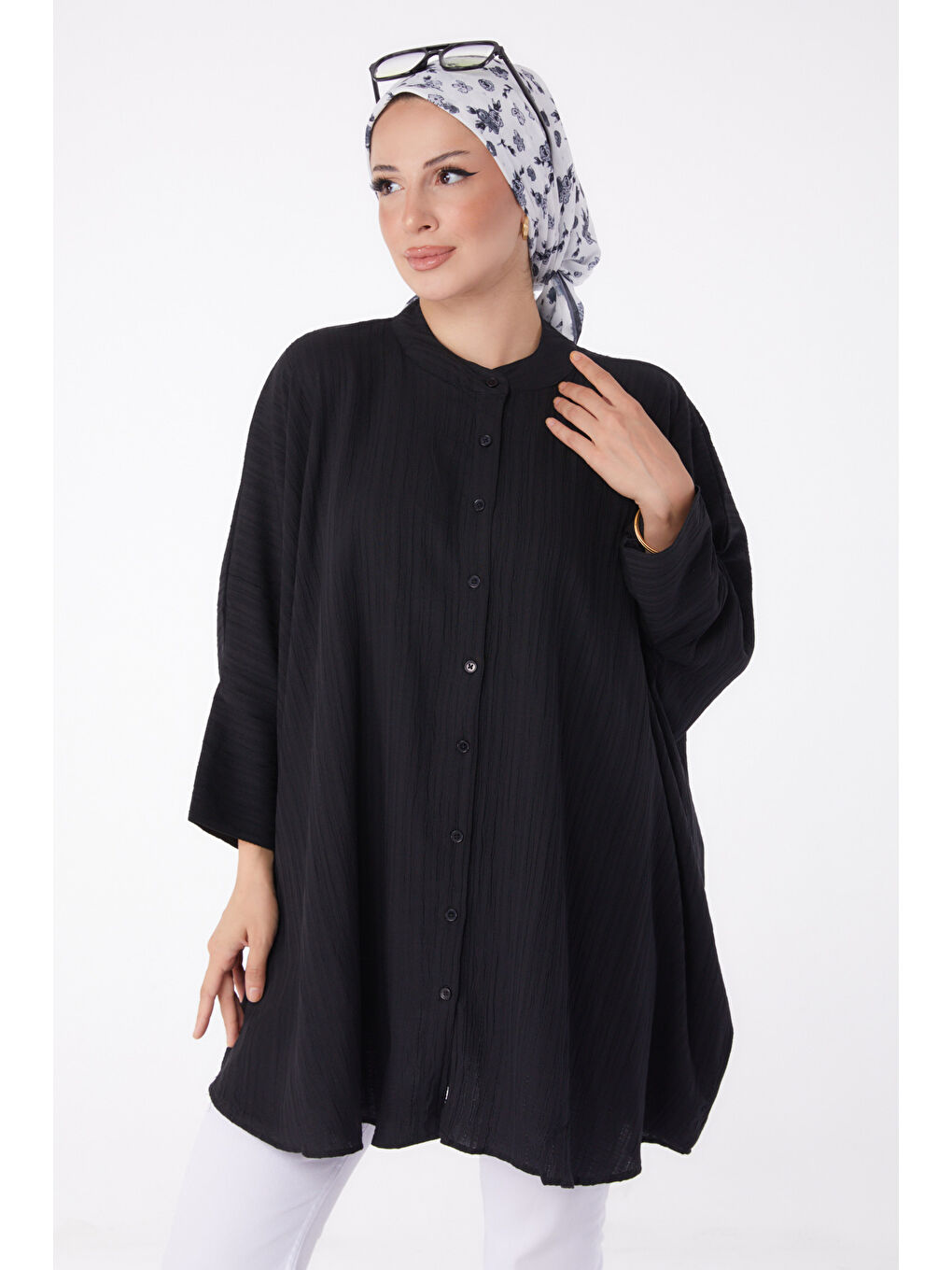 Hakim Yaka Kadın Siyah Salaş Tunik - 26001-2