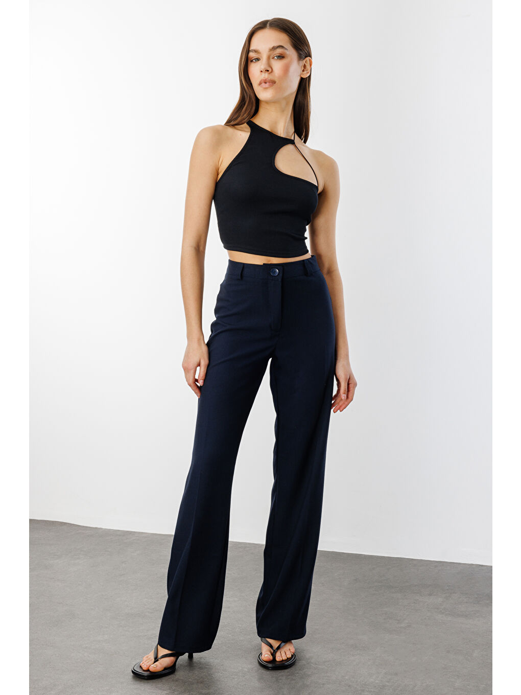 Lacivert Kadın Yüksek Bel Wide Leg Kumaş Pantolon PANTOLON-004-1