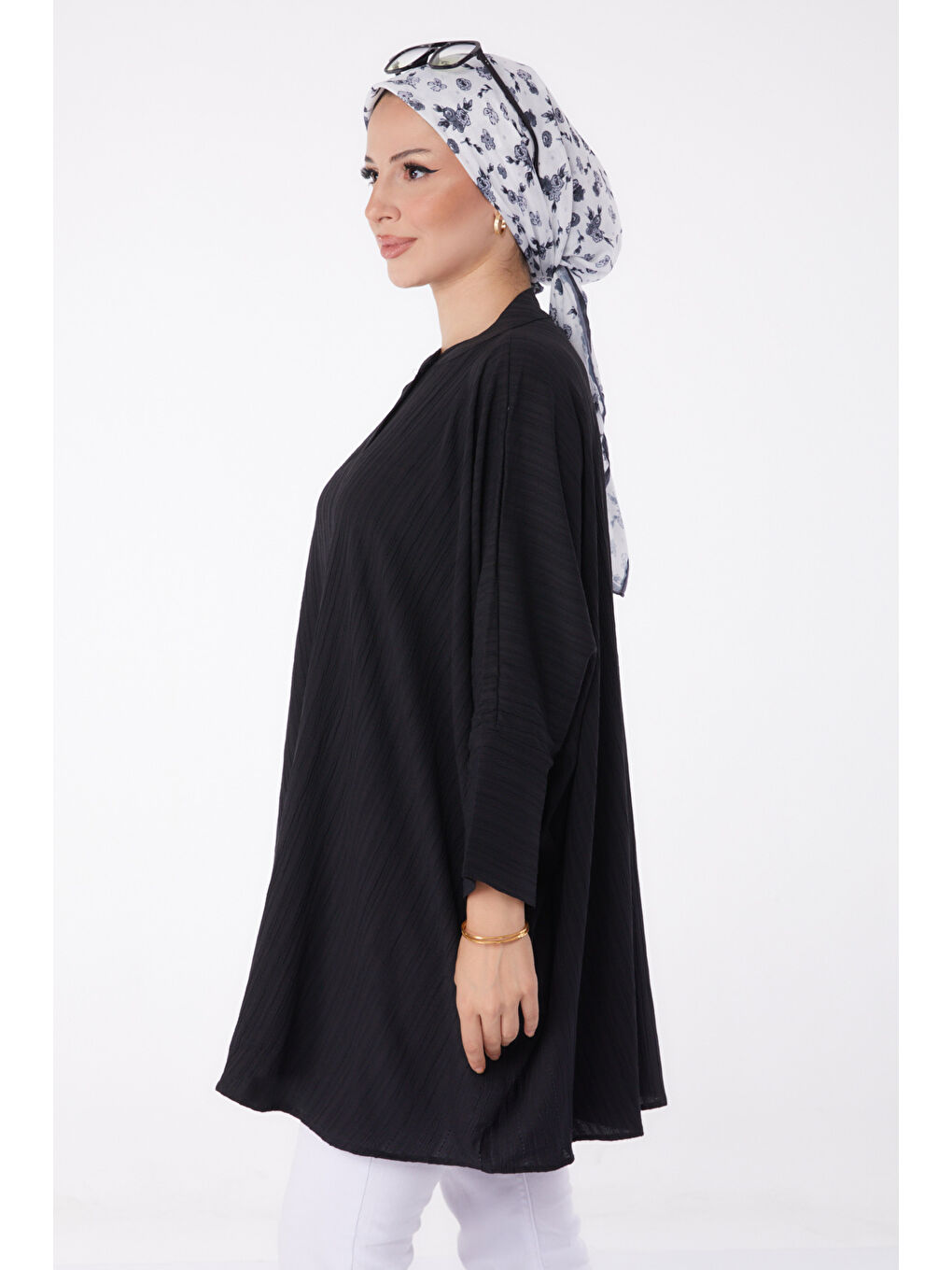 Hakim Yaka Kadın Siyah Salaş Tunik - 26001-3