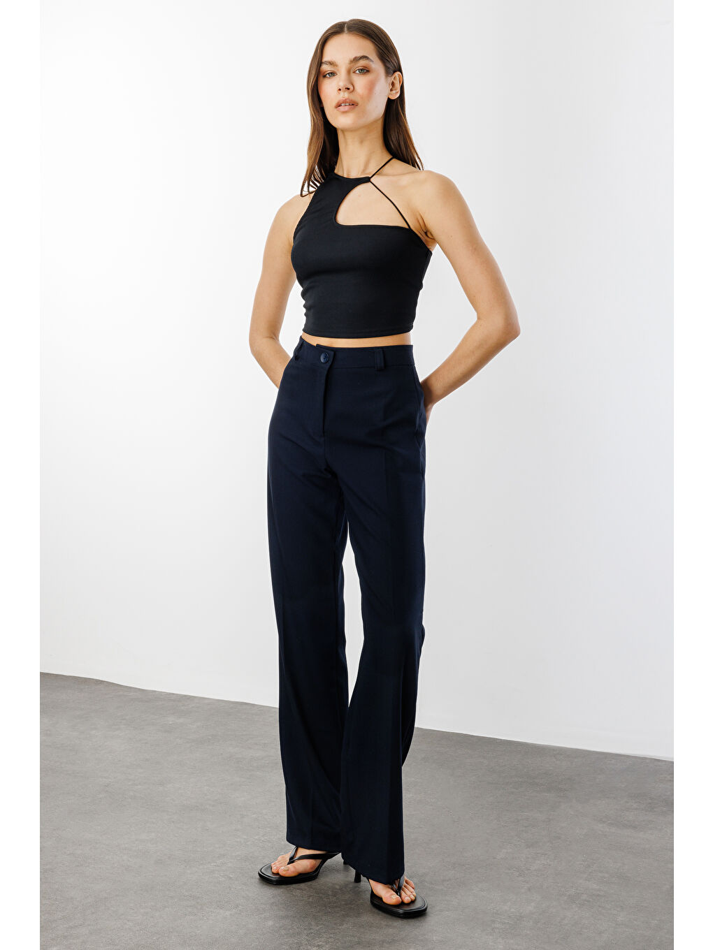 Lacivert Kadın Yüksek Bel Wide Leg Kumaş Pantolon PANTOLON-004-2