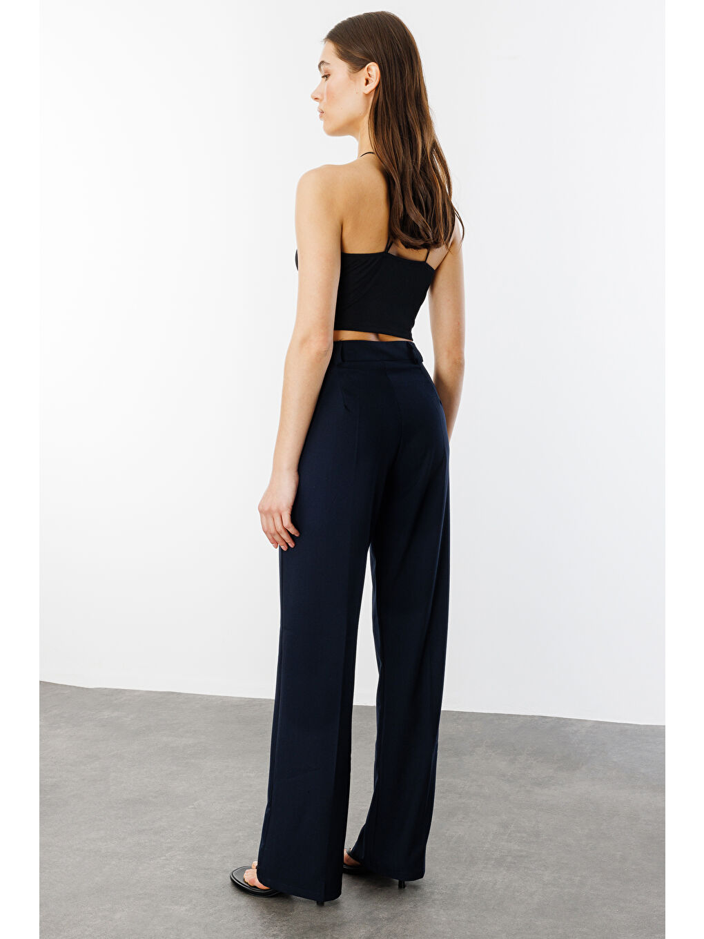 Lacivert Kadın Yüksek Bel Wide Leg Kumaş Pantolon PANTOLON-004-5