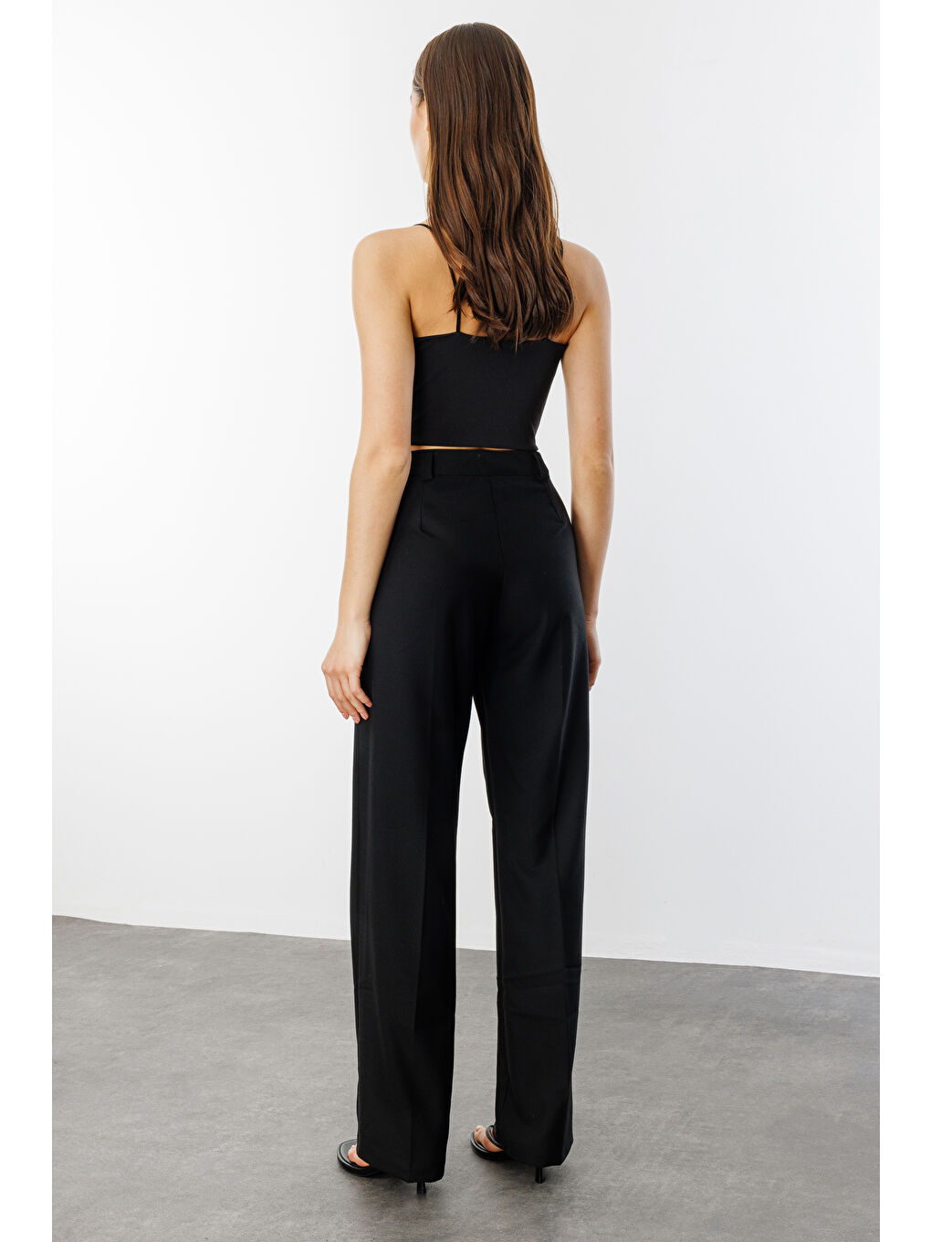 Siyah Kadın Yüksek Bel Wide Leg Kumaş Pantolon PANTOLON-004-4