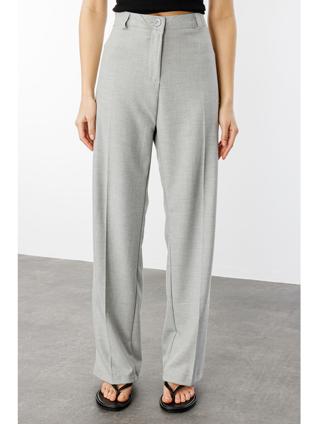 Gri Kadın Yüksek Bel Wide Leg Kumaş Pantolon PANTOLON-004-1